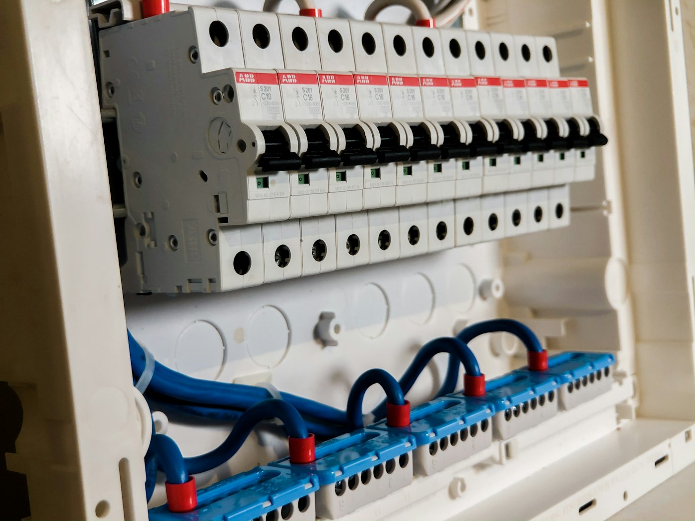 A distribution board being inspected