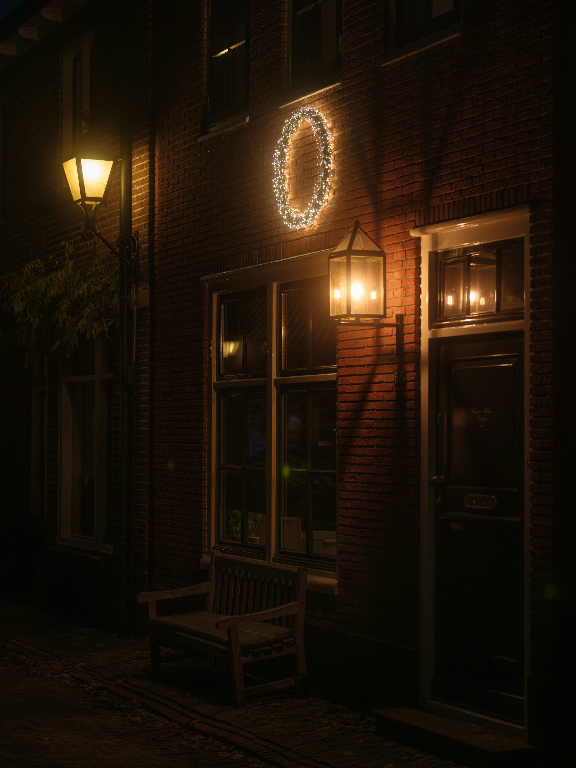 A house at night with warm lights on