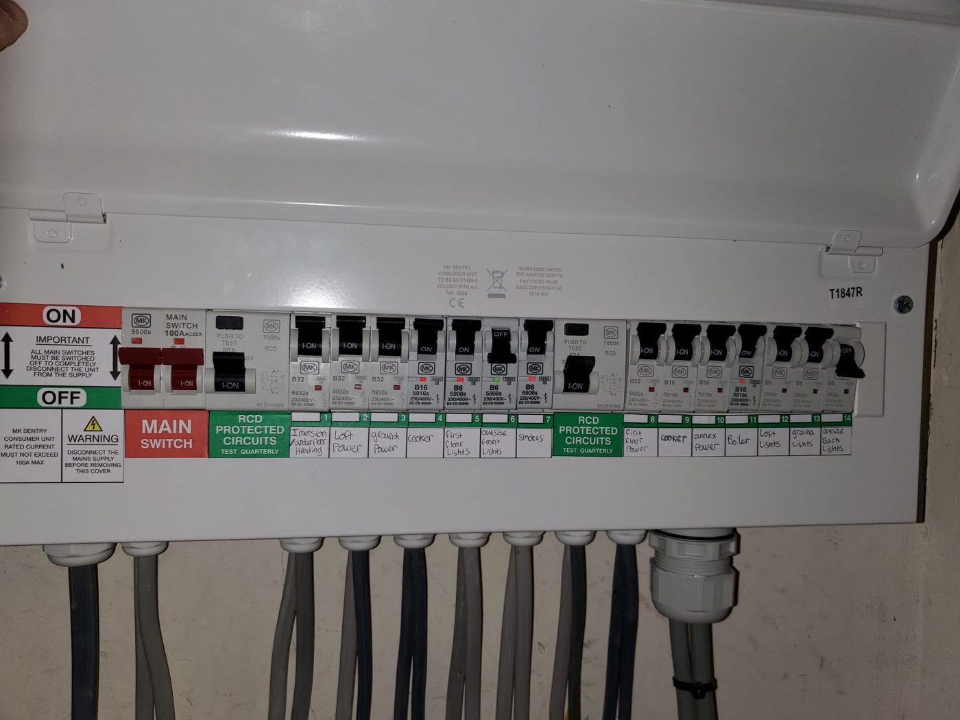 Every circuit clearly labelled, from the cooker and boiler to the loft and outside lights