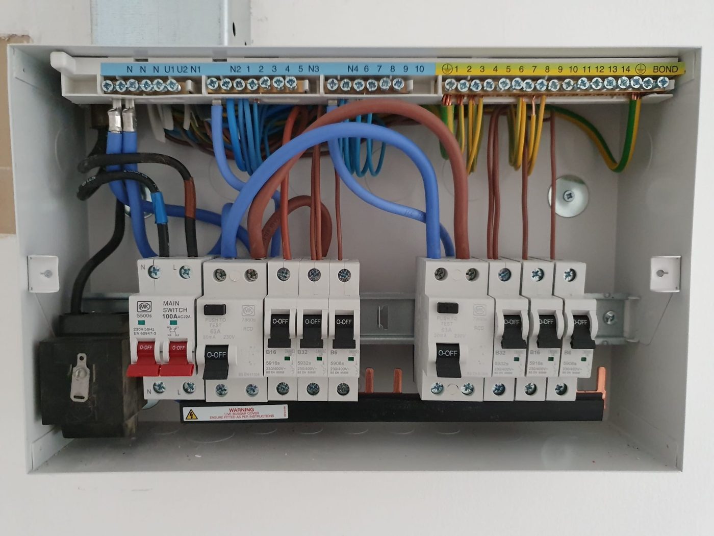 A new consumer unit with dual RCD protection, neatly dressed and fully labelled
