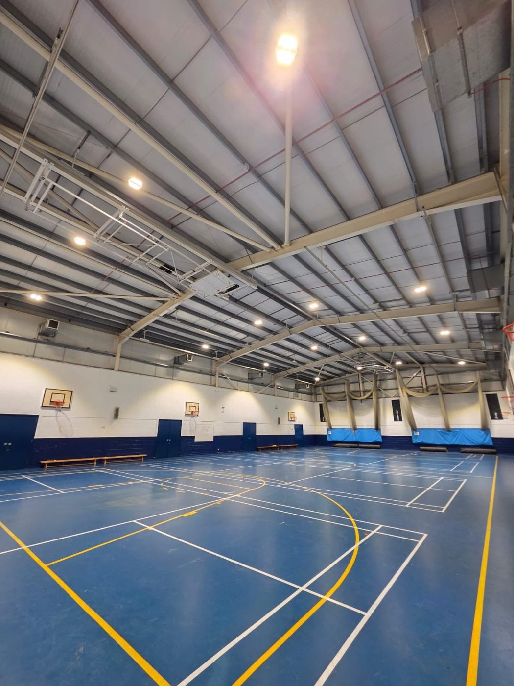 The sports hall at St Columba's with its new LED high bay lighting